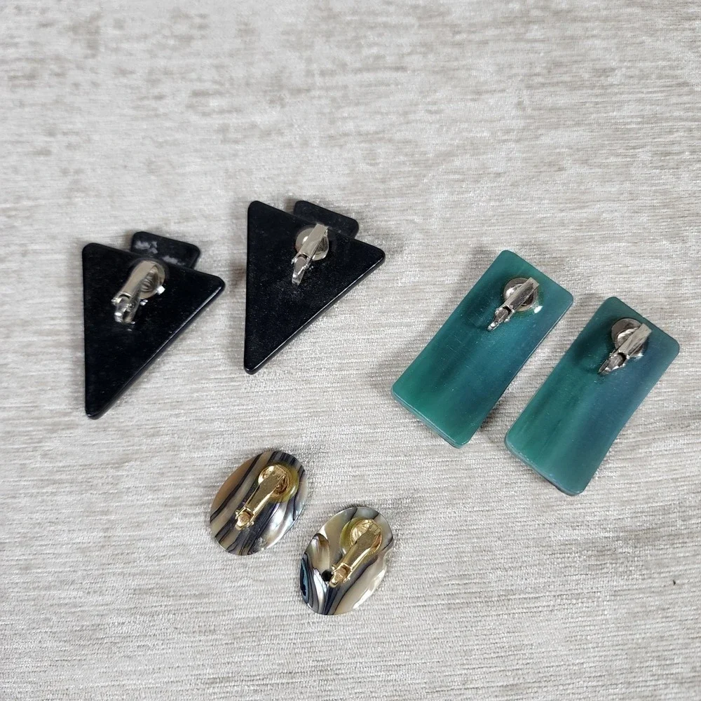 Vintage Dichroic Glass Shell Clip On Earring Lot of 3